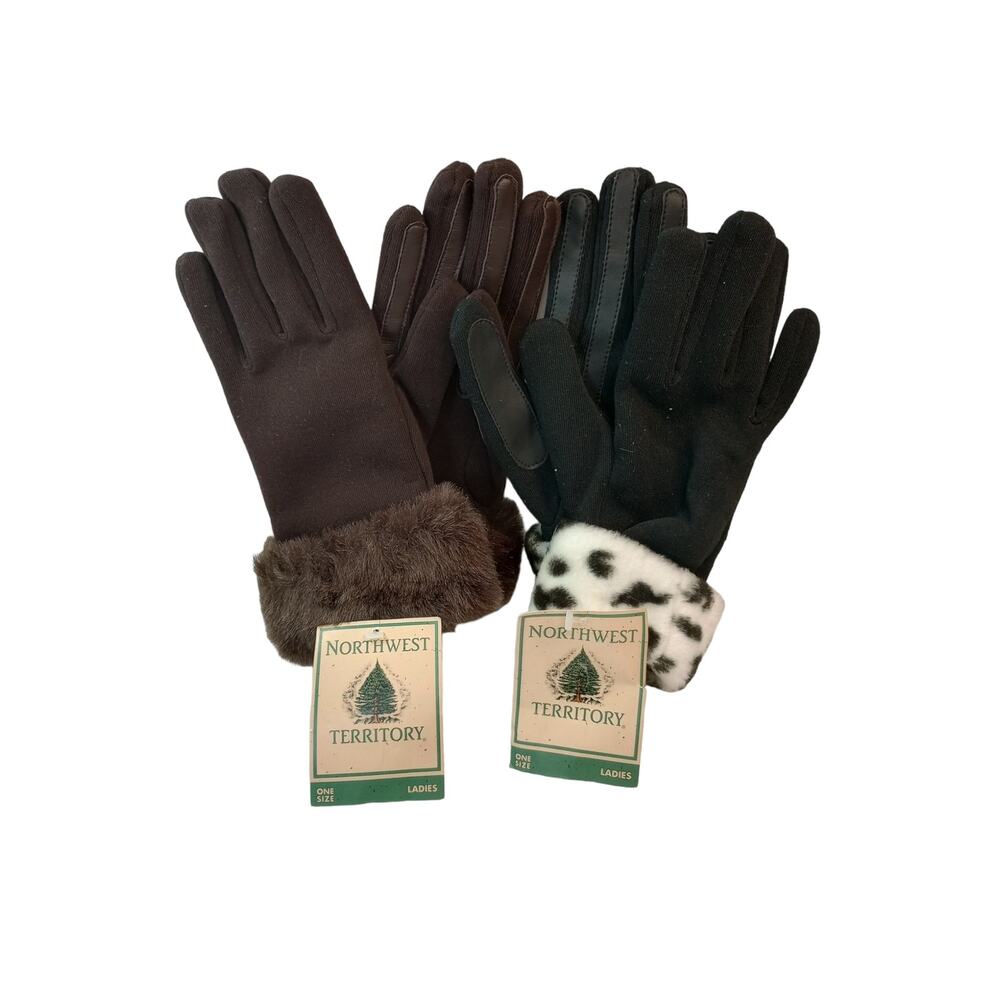 Two pairs Northwest Territory Brown Black Women Gloves One Size
